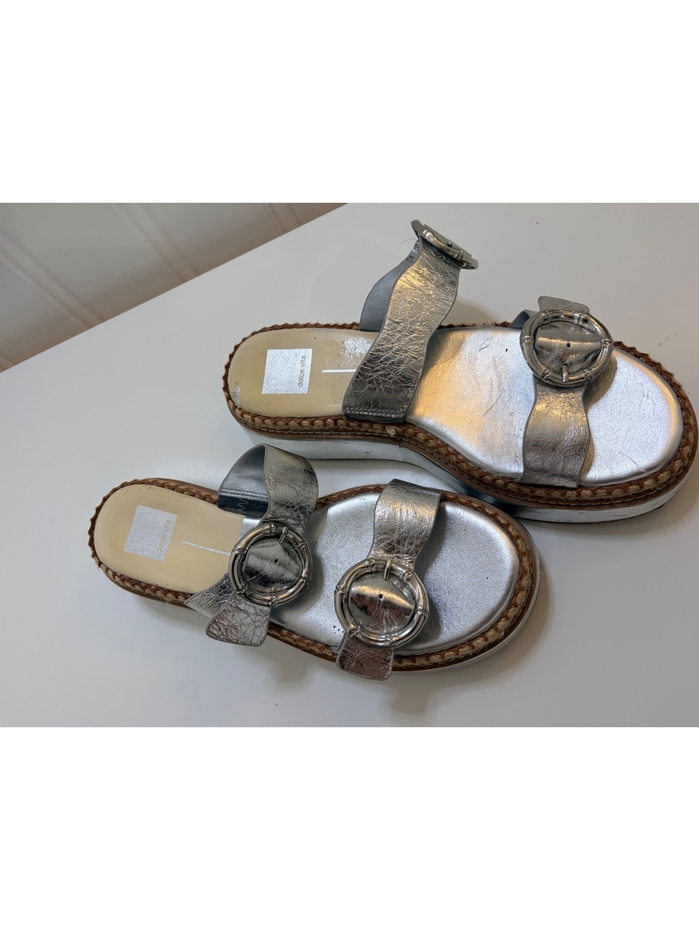 Dolce Vita Silver Metallic Buckle Platform Sandals Size 9